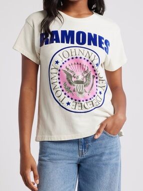 Daydreamer Ramones Graphic Tee in Cream, Pink & Blue